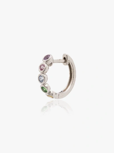 Shop Roxanne First 14k White Gold Rainbow Sapphire Hoop Earring In White Gold/multicoloured