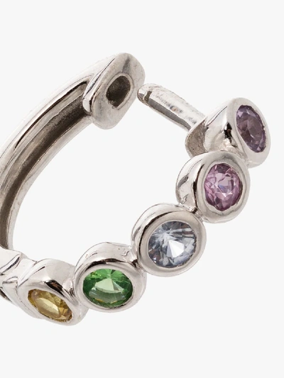 Shop Roxanne First 14k White Gold Rainbow Sapphire Hoop Earring In White Gold/multicoloured