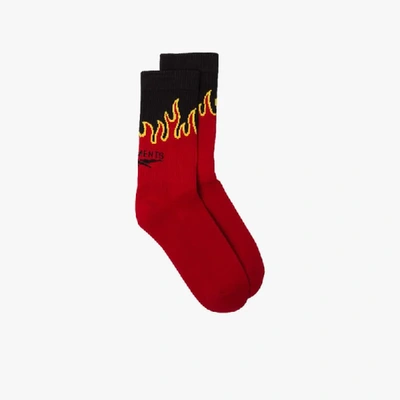 Shop Vetements Black, Yellow And Red Fire Intarsia Socks