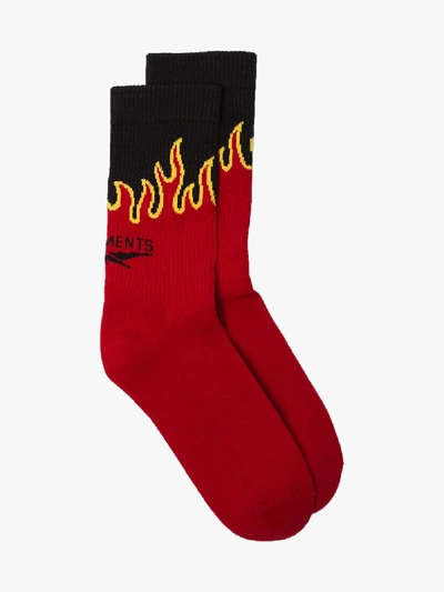 Shop Vetements Black, Yellow And Red Fire Intarsia Socks