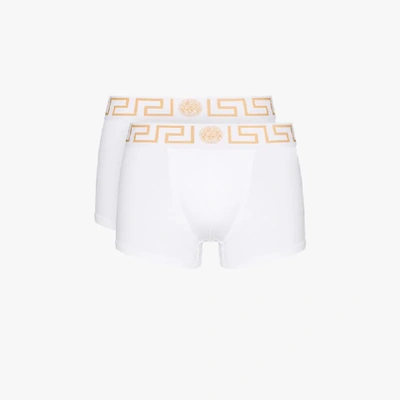 Shop Versace Greca Border Boxer Briefs Set In White