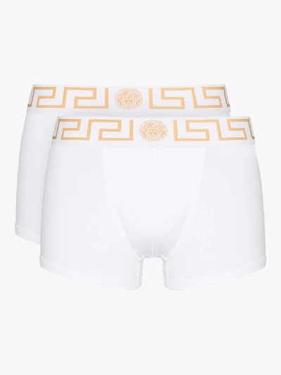 Shop Versace Greca Border Boxer Briefs Set In White