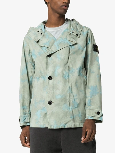 Shop Stone Island Camo Devoré Watro Hooded Jacket In Blue