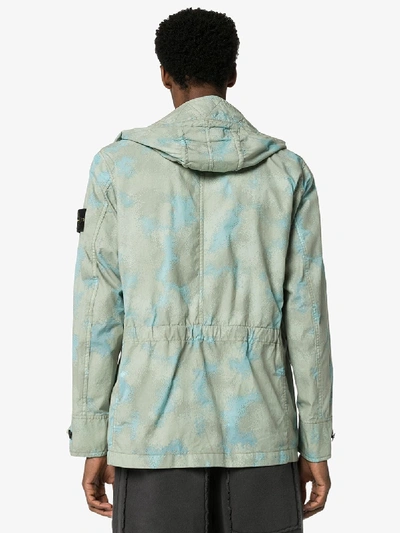 Shop Stone Island Camo Devoré Watro Hooded Jacket In Blue