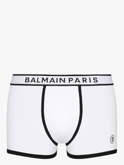 Shop Balmain Logo Waistband Boxer Briefs In White