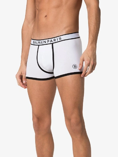 Shop Balmain Logo Waistband Boxer Briefs In White