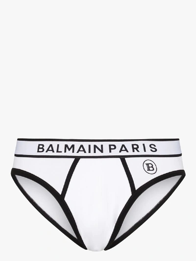 Shop Balmain Logo Waistband Briefs In White