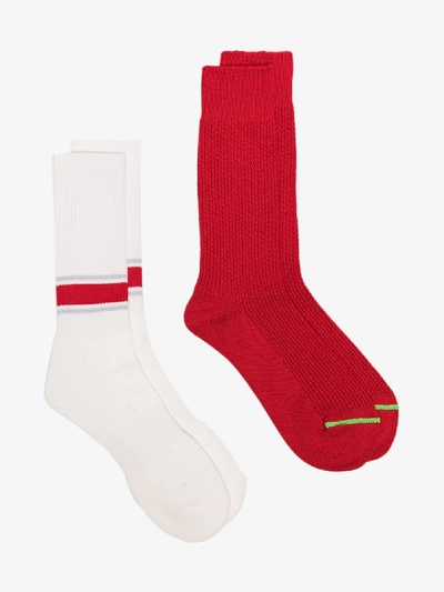 Shop Anonymous Ism Red And White Crew Socks Set