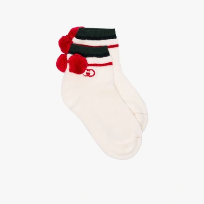 Shop Gucci White Striped Pom-pom Socks