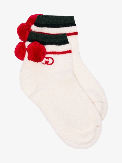 Shop Gucci White Striped Pom-pom Socks