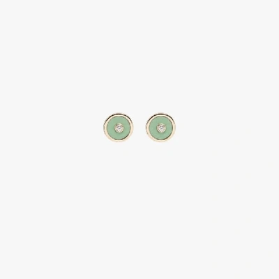 Shop Retrouvai 14k Yellow Gold Mini Compass Diamond Earrings In Green