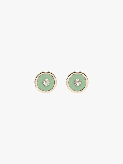 Shop Retrouvai 14k Yellow Gold Mini Compass Diamond Earrings In Green