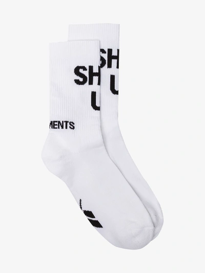 Shop Vetements White Shut Up Slogan Socks