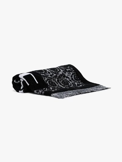 Shop Versace Black And White Logo Beach Towel