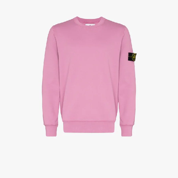 Stone Island Crew Neck Fleece Cotton Sweatshirt In Pink | ModeSens