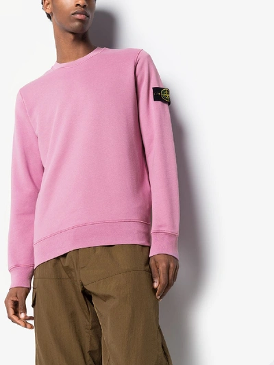 Shop Stone Island Crew Neck Fleece Cotton Sweatshirt In Pink