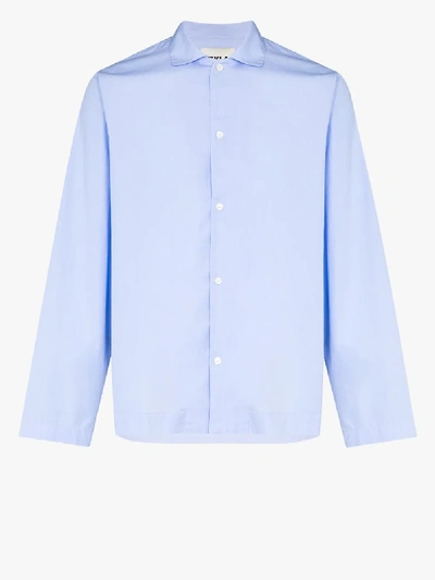 Shop Tekla Organic Cotton Pyjama Shirt In Blue
