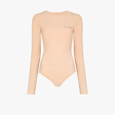 Shop Mm6 Maison Margiela Long Sleeve Logo Bodysuit In Neutrals