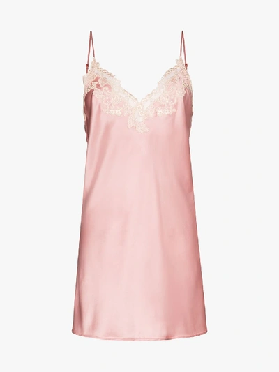 Shop La Perla Adele Lace Trim Silk Nightdress In Pink