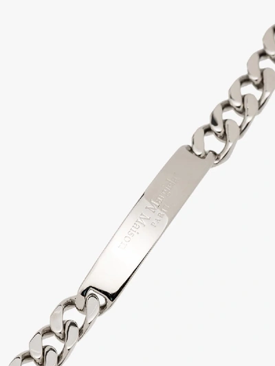 Shop Maison Margiela Sterling Silver Engraved Logo Tag Chain Bracelet