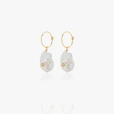 Shop Anni Lu Gold-plated Baroque Pearl Hoop Earrings In White