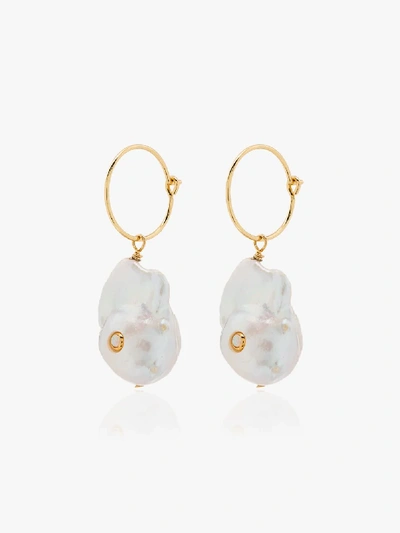 Shop Anni Lu Gold-plated Baroque Pearl Hoop Earrings In White