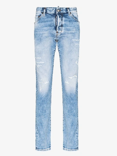 Shop Dsquared2 Distressed Straight Leg Jeans In Blue