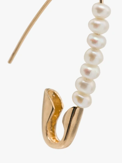 Shop Loren Stewart 14k Yellow Gold Safety Pin Pearl Earring In White