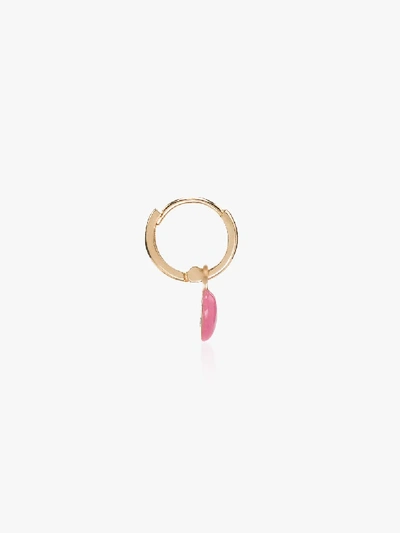 Shop Alison Lou 14k Yellow Gold Enamel Heart Huggy Hoop Earring In Pink/gold