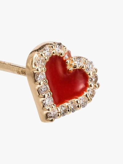 Shop Alison Lou 14k Yellow Gold Diamond Heart Earring In Red