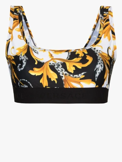 Shop Versace Baroque Print Sports Bra In Black