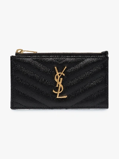 Shop Saint Laurent Monogram Logo Plaque Wallet In Black