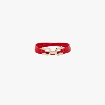 Shop Ferragamo Red Leather Wrap Bracelet