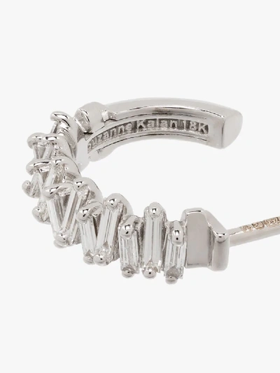 Suzanne Kalan 18k White Gold Shimmer Diamond Hoop Earrings In Metallic