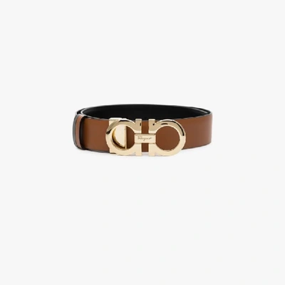 Shop Ferragamo Brown Gancini Buckle Leather Belt