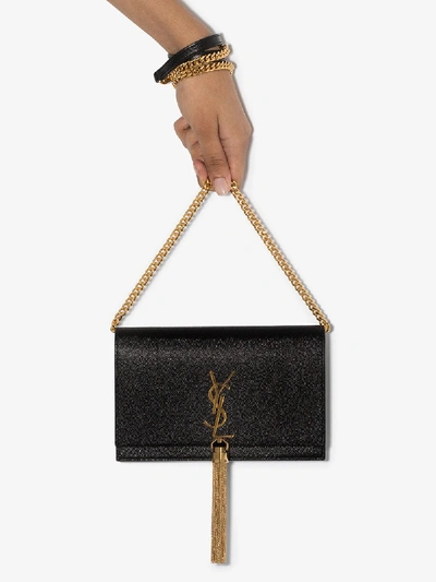 Shop Saint Laurent Black Kate Leather Tassel Shoulder Bag