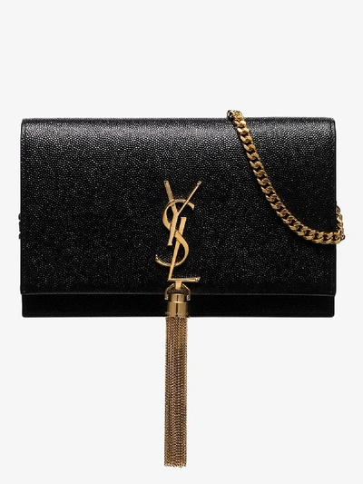Shop Saint Laurent Black Kate Leather Tassel Shoulder Bag