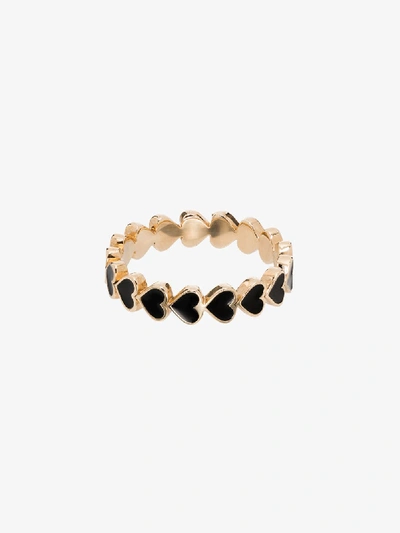 Shop Alison Lou 14k Yellow Gold Heart Stack Ring In Yellow Gold/black Enamel