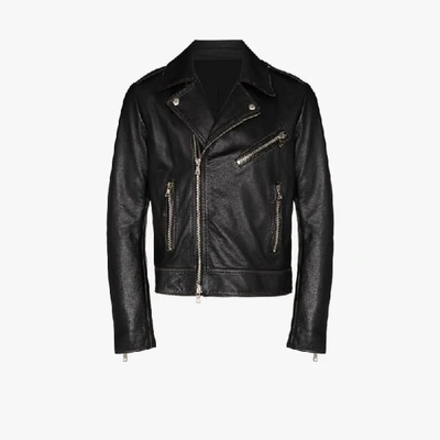 Shop Balmain Logo Biker Jacket In Black