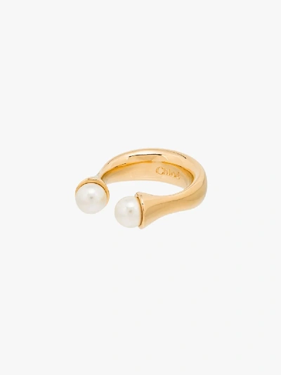 Shop Chloé Gold Tone Darcey Twin Pearl Ring