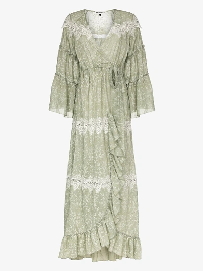 Shop Masterpeace Green Lace Trim Wrap Dress