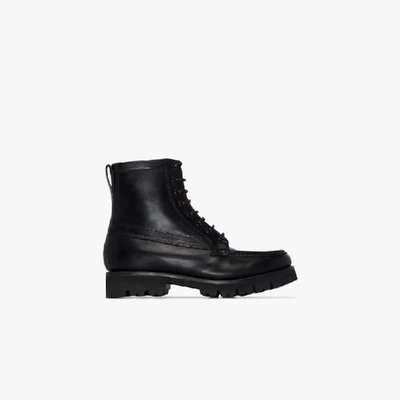 Shop Grenson Black Harper Lace-up Leather Ankle Boots