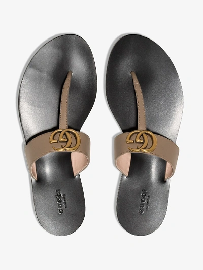 Shop Gucci Brown Beige Gg Marmont Leather Sandals