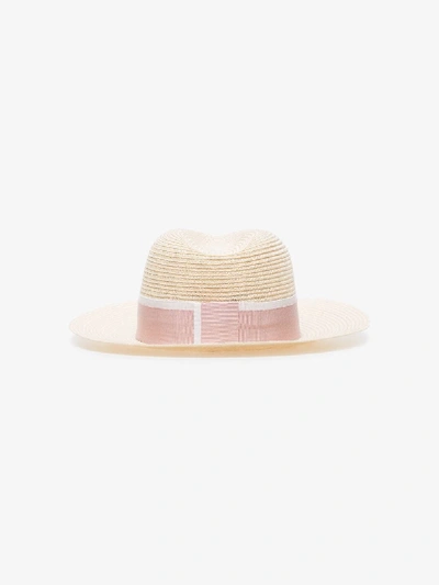 Shop Maison Michel Pink Henrietta Straw Fedora Hat In Neutrals