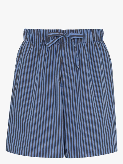 Shop Tekla Organic Cotton Striped Pyjama Shorts In Blue