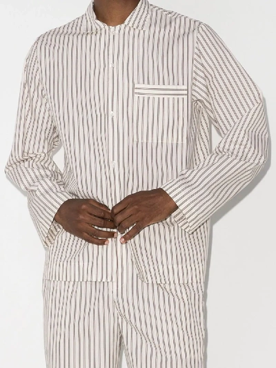 Shop Tekla Stripe Organic Cotton Pyjama Shirt In White