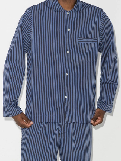 Shop Tekla Navy Striped Pajama Shirt In Blue
