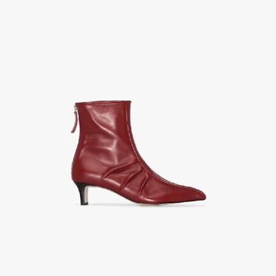 Shop Salondeju 50 Leather Pointed Toe Ankle Boots In Red