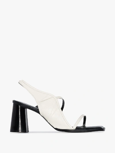 Shop Salondeju White 70 Asymmetric Double Strap Leather Sandals