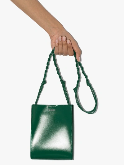 Shop Jil Sander Green Tangle Small Leather Cross Body Bag